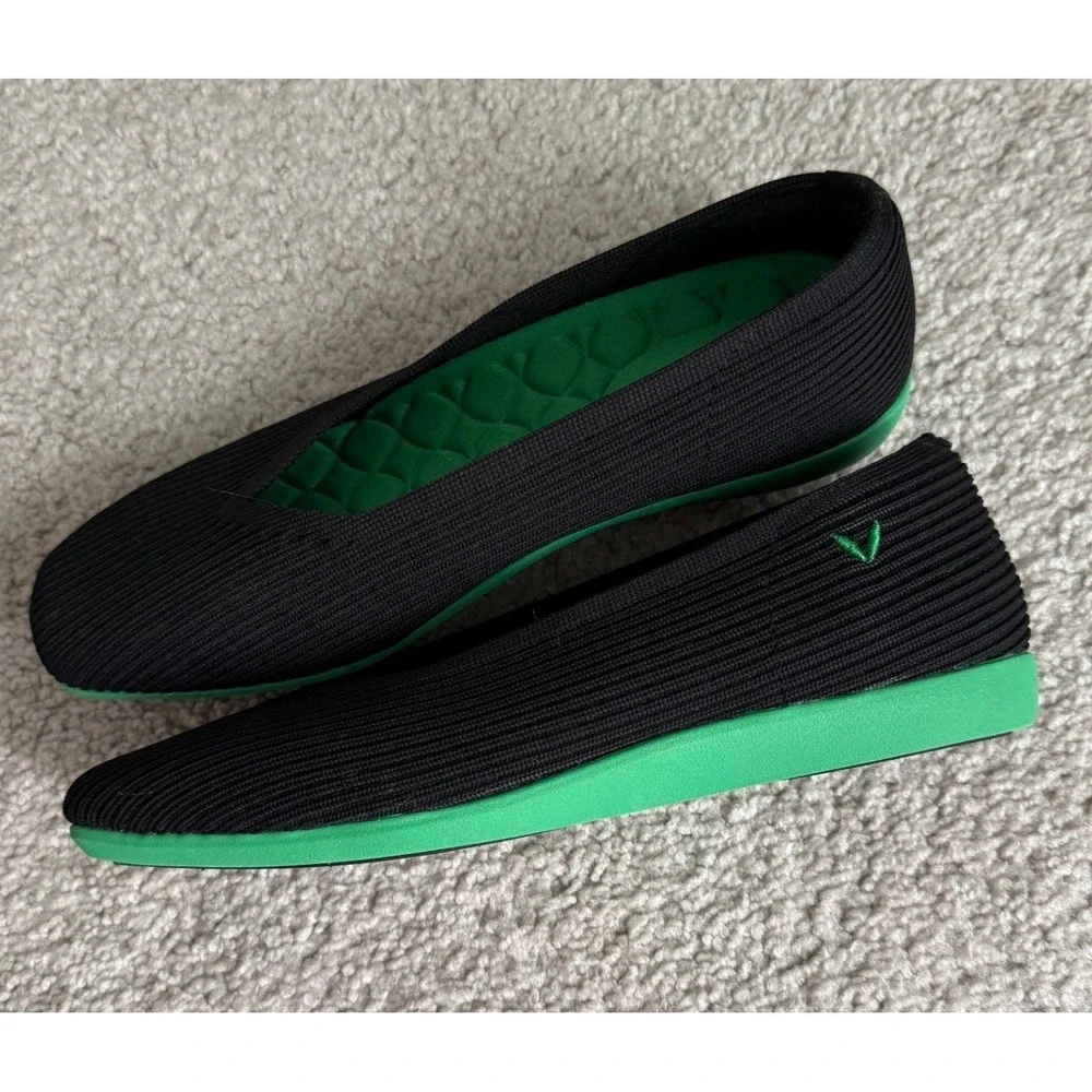 VIVAIA Women's Margot Square-Toe Flats Black Green Washable Knit Size 35 Preppy